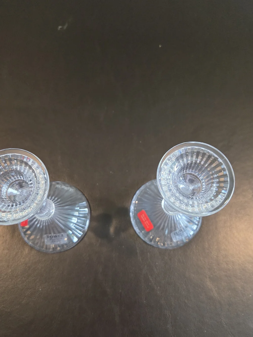 Towle Full Lead Crystal Candlestick Holders Pair Made in Austria Ribbed Taper